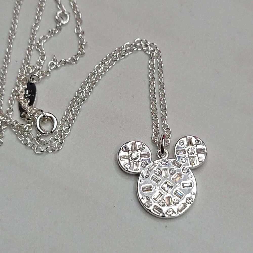 Disney Silver Minnie Mouse Crystal Pendant Necklace 18"